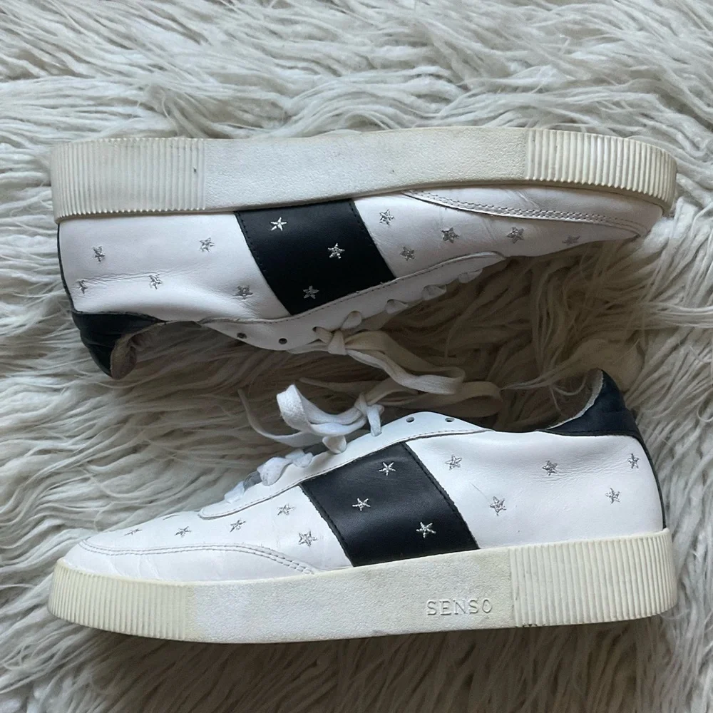 Senso Aurora White Leather Star Accent Low-Top Lace Up Platform Sneakers Size 40